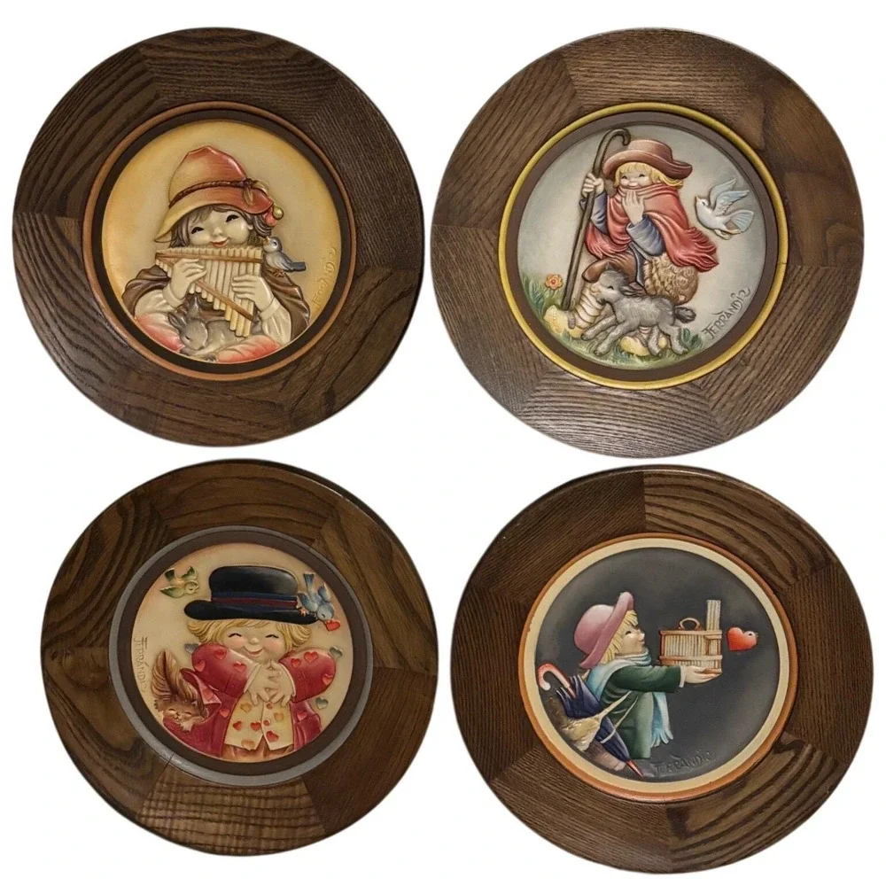 ANRI Juan Ferrandiz Wood Wall Plaque Lot of 4 1979-1982 Italy